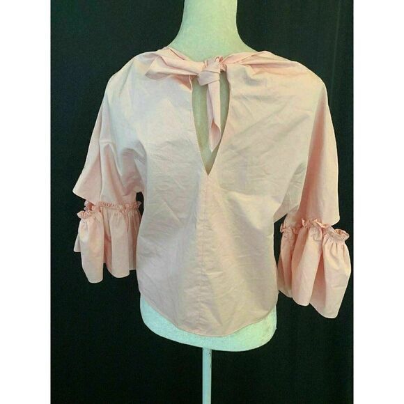 Zara Womens Solid Baby Light Pink Long Sleeve Baby Doll Blouse Top Cotton Small - Picture 5 of 8